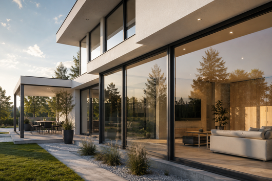 Moderne Architektur im warmen Abendlicht