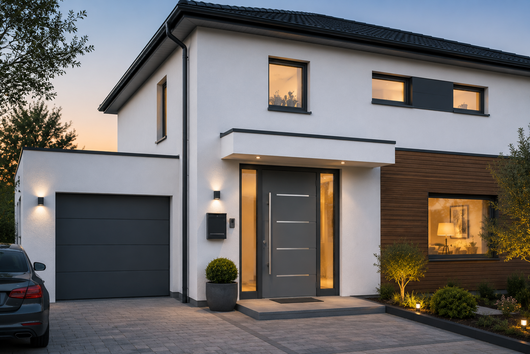 Moderne Haustür bei goldenem Licht
